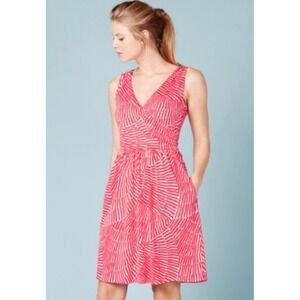 Boden Dress Womens 2 R Knit Faux‎ Wrap Red White Summer Modal Modern Pockets